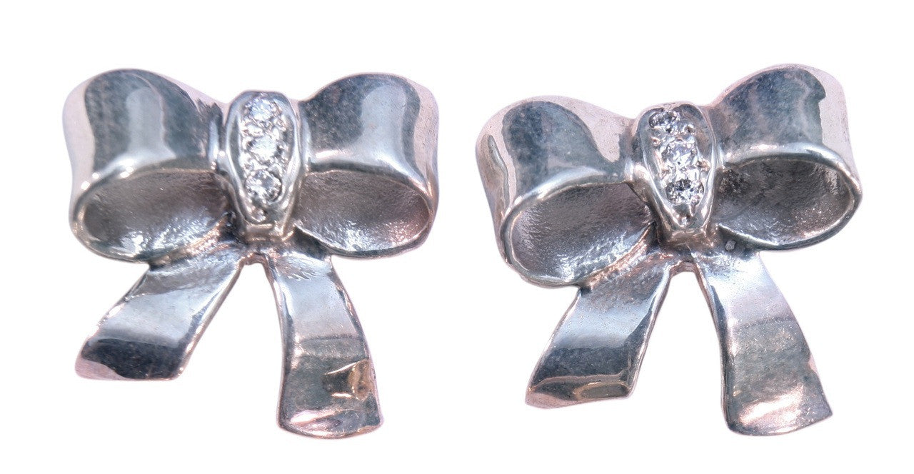 Bow Earrings-Sterling Silver with diamonds
