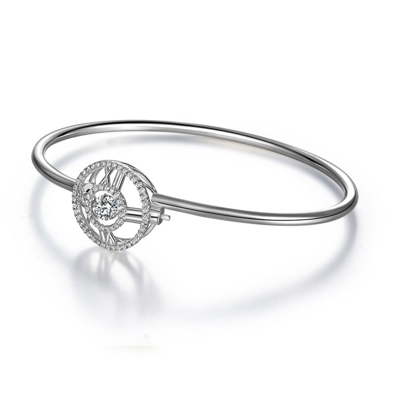 Dancing Stone Cross Bangle Solid 925 Sterling Silver Bridal Wedding XFB8015