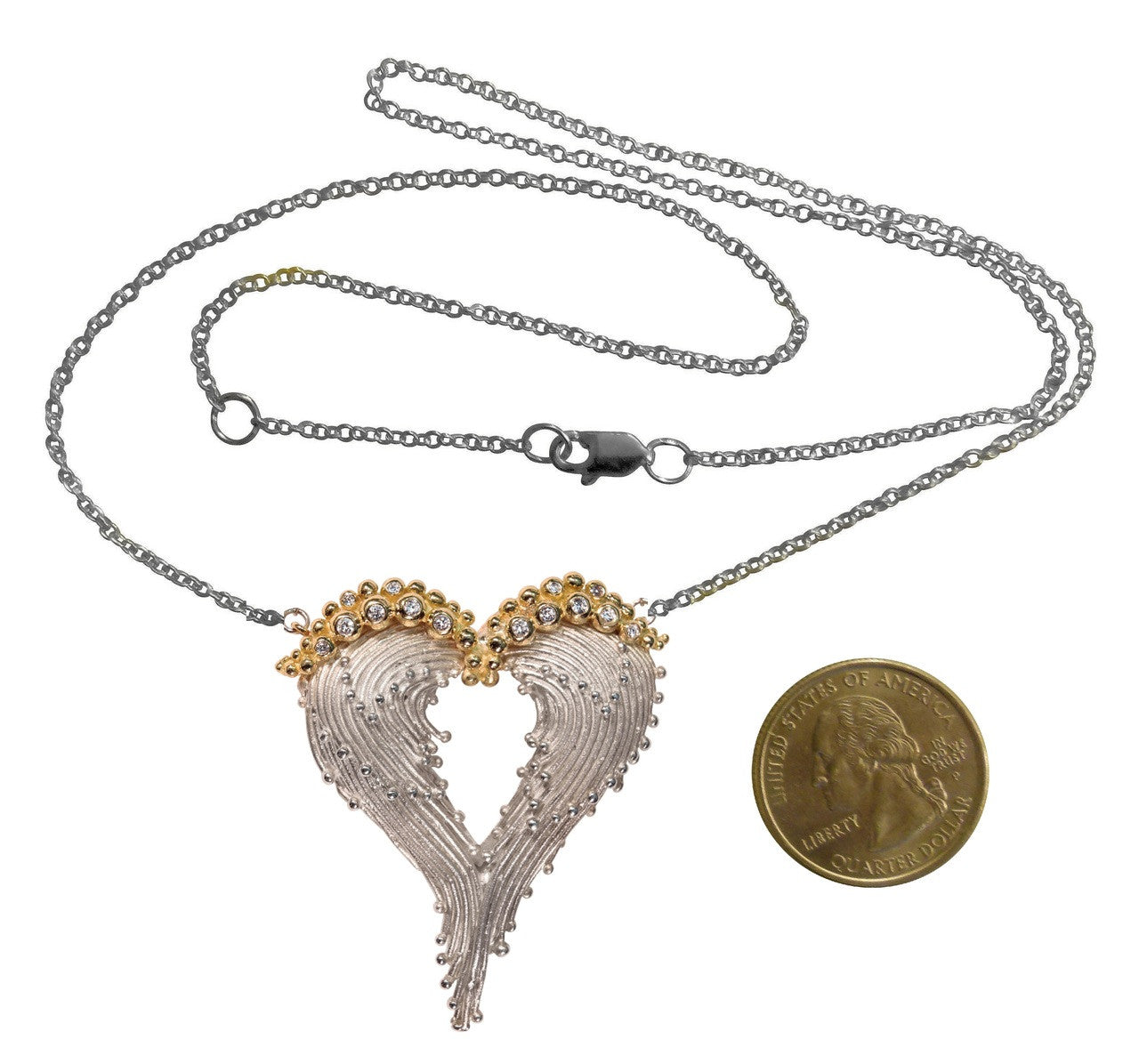 Forgiveness Heart Necklace -Sterling Silver & Solid 18K Gold Dots of Diamonds