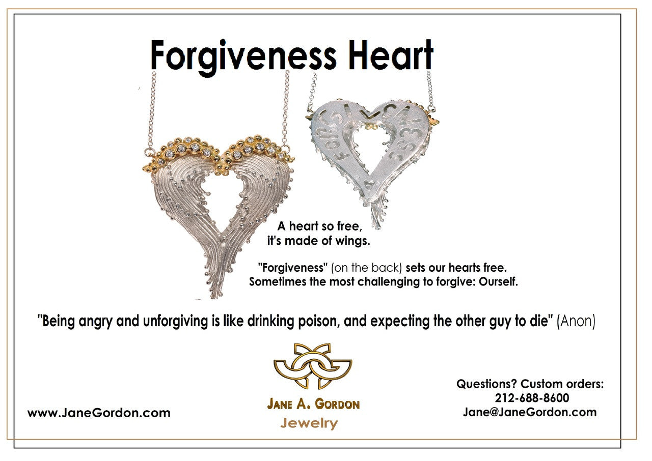 Forgiveness Heart Necklace -Sterling Silver & Solid 18K Gold Dots of Diamonds