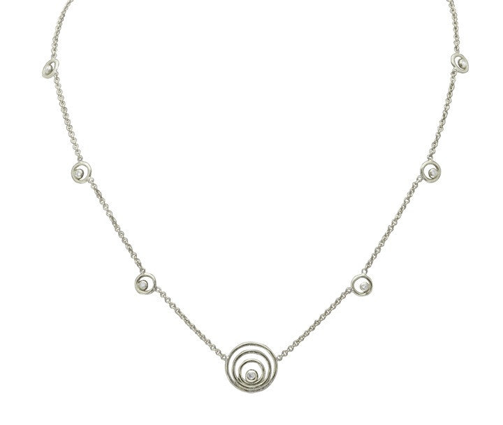 Karma ripples necklace- small Sterling Silver with diamonds