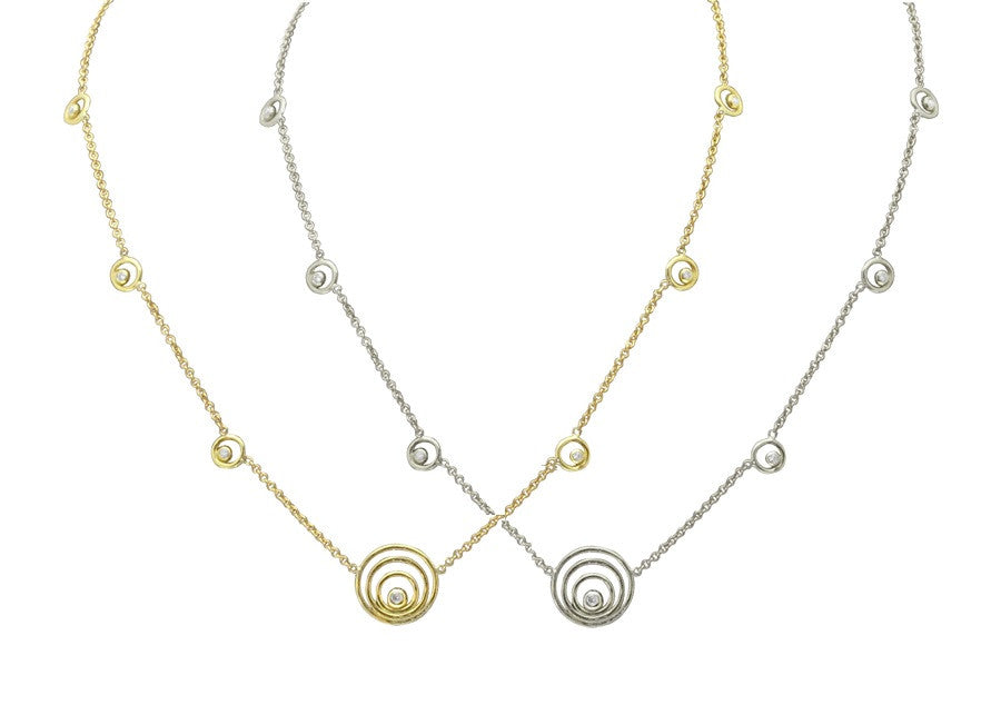 Karma ripples necklace- small Sterling Silver with diamonds
