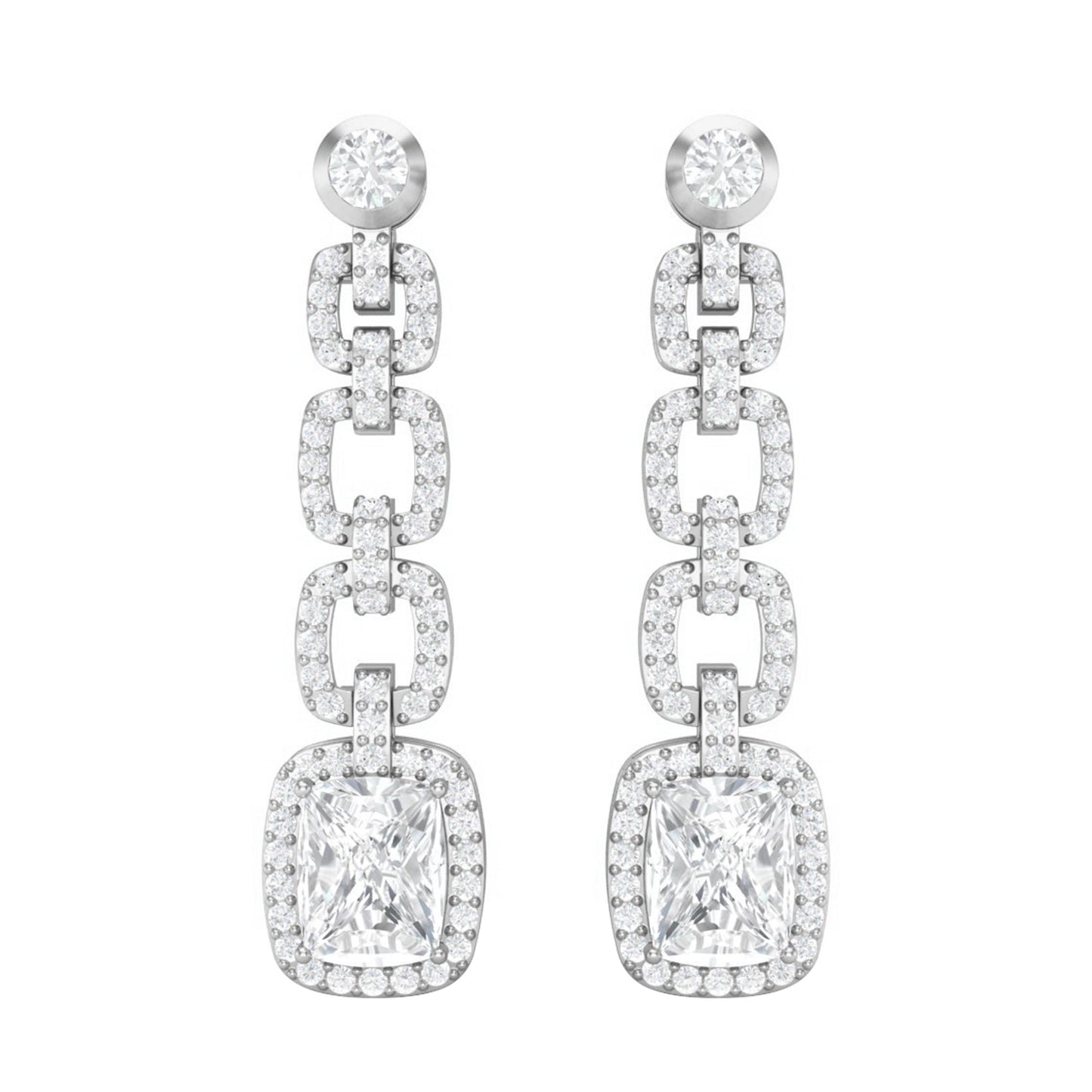 Moissanite Cushion Link Chandelier Earrings - Sterling Silver