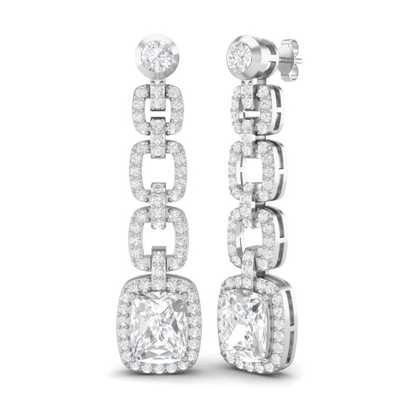 Moissanite Cushion Link Chandelier Earrings - Sterling Silver