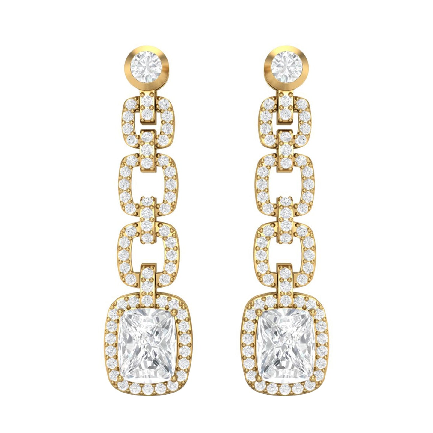 Moissanite Cushion Link Chandelier Earrings - Sterling Silver