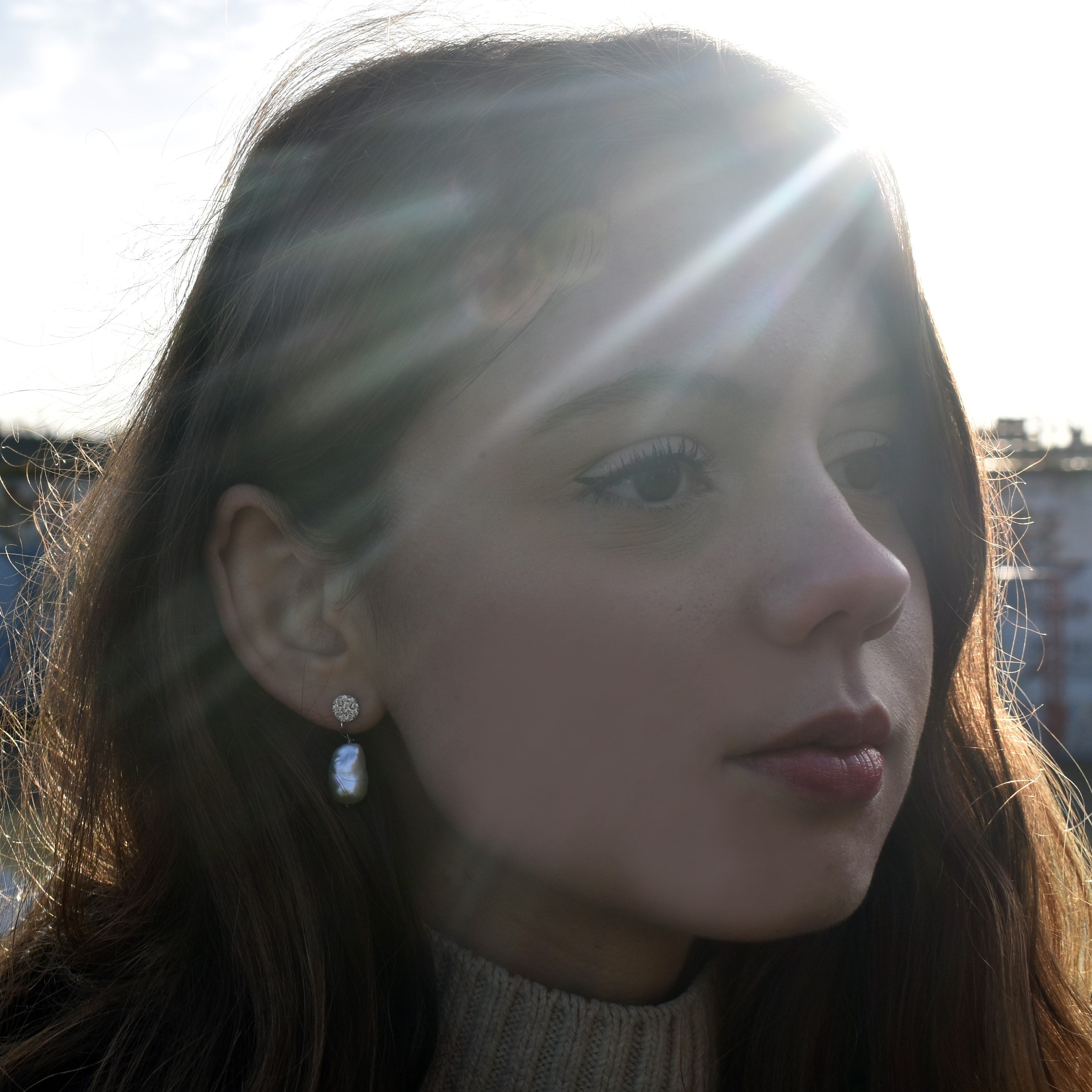 Sterling Silver Stud Earrings With Silver Freshwater Pearls | by nlanlaVictory-3