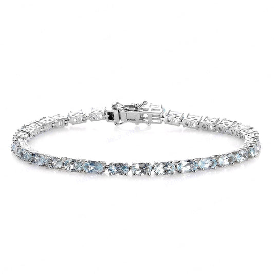 Aquamarine Tennis Bracelet – 925 Sterling Silver