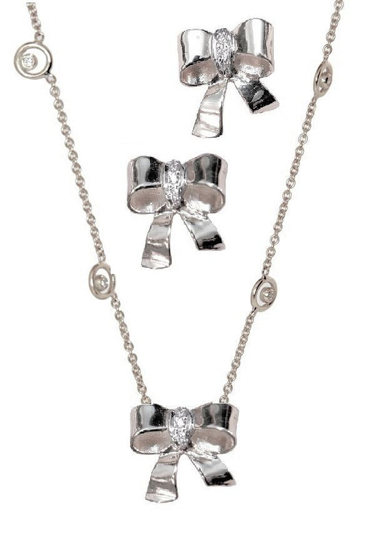 Bow Earrings-Sterling Silver with diamonds