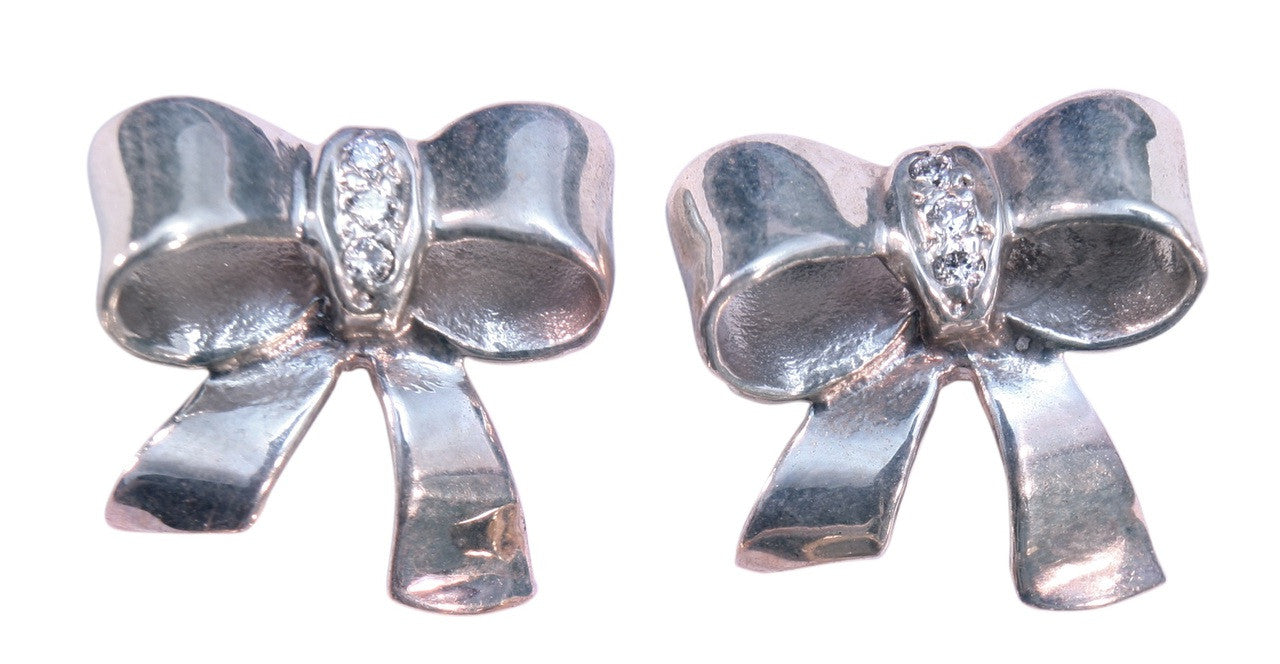 Bow Earrings-Sterling Silver with diamonds
