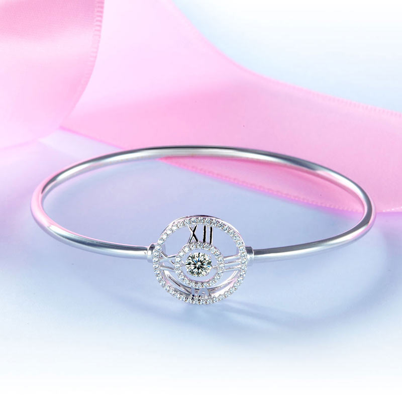 Dancing Stone Cross Bangle Solid 925 Sterling Silver Bridal Wedding XFB8015