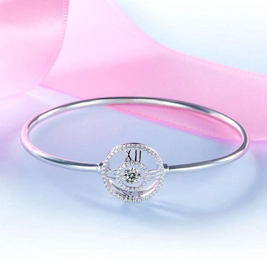 Dancing Stone Cross Bangle Solid 925 Sterling Silver Bridal Wedding XFB8015