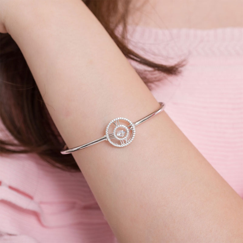 Dancing Stone Cross Bangle Solid 925 Sterling Silver Bridal Wedding XFB8015
