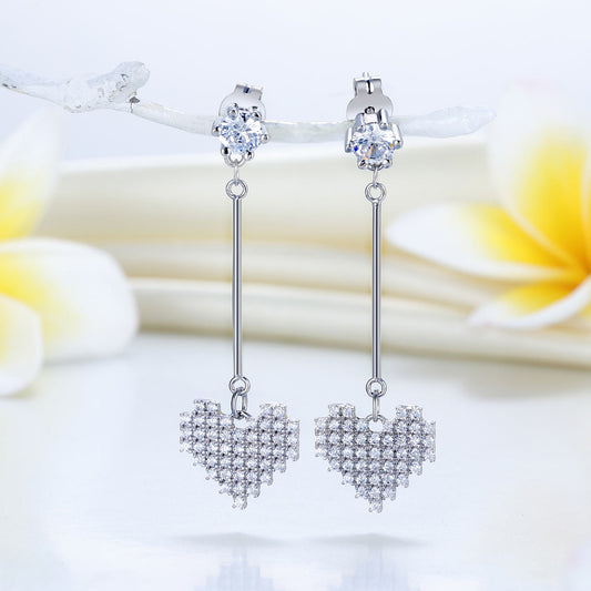 Dangle Heart Solid 925 Sterling Silver Earrings Evening / Fashion Bridal Bridesmaid