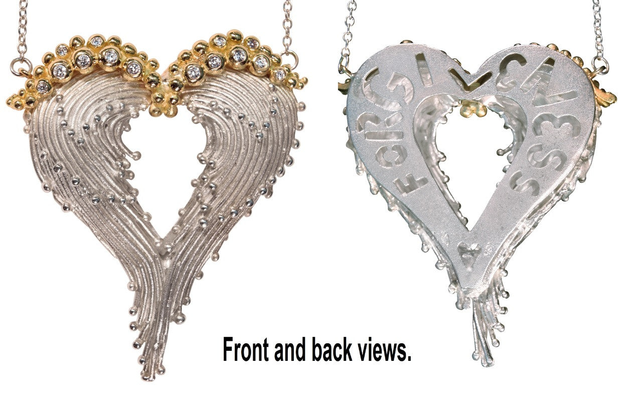 Forgiveness Heart Necklace -Sterling Silver & Solid 18K Gold Dots of Diamonds