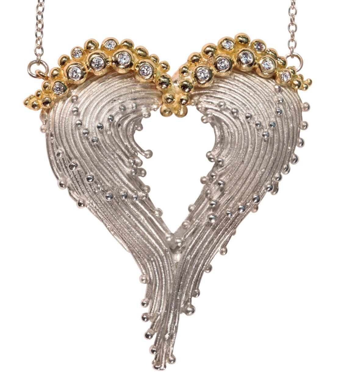 Forgiveness Heart Necklace -Sterling Silver & Solid 18K Gold Dots of Diamonds