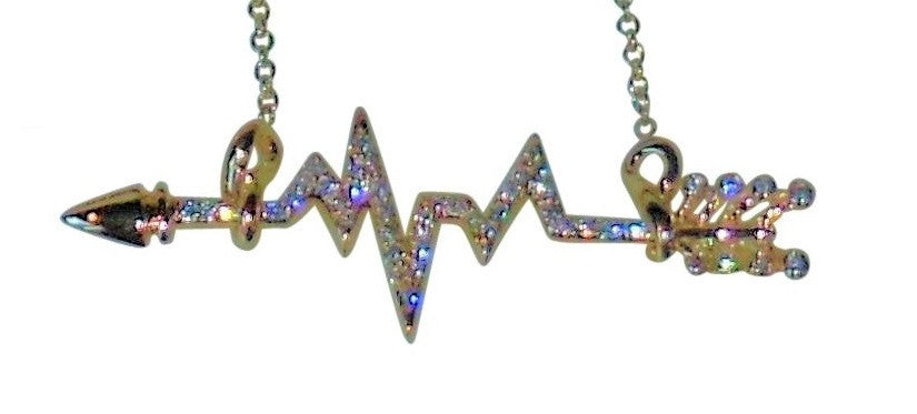 Custom Design: Heartbeat Arrow with Infinity links- Necklace- Sterling Silver with diamonds