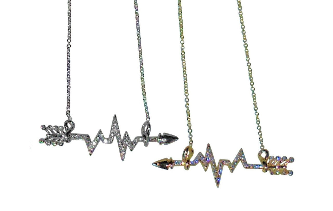 Custom Design: Heartbeat Arrow with Infinity links- Necklace- Sterling Silver with diamonds