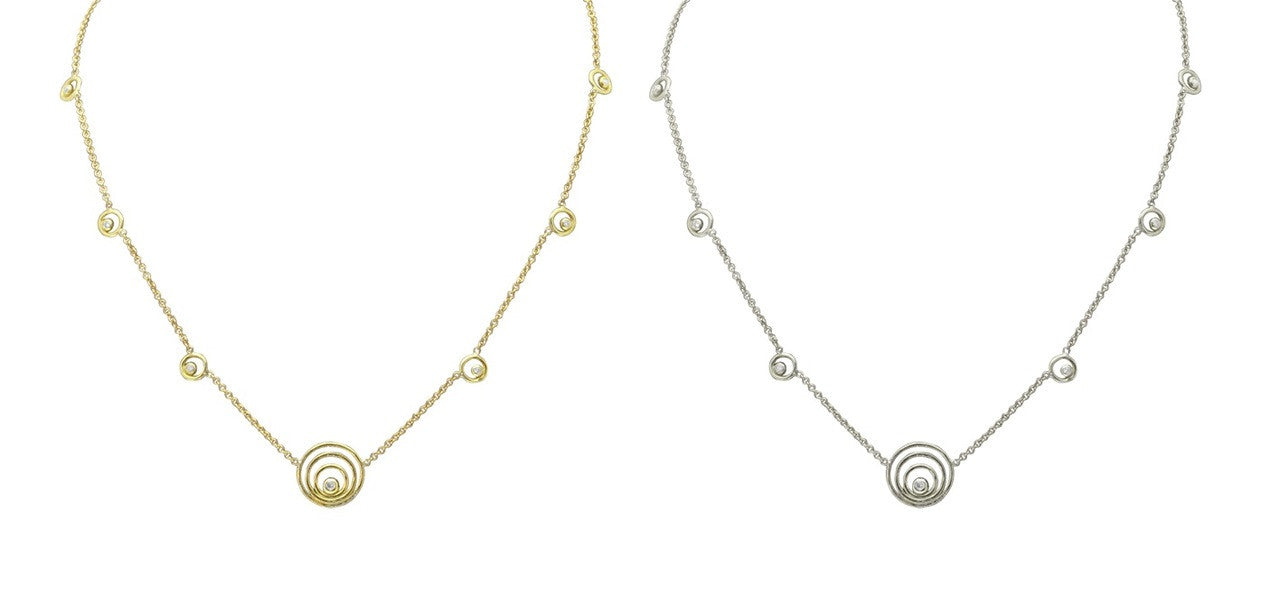 Karma ripples necklace- small Sterling Silver with diamonds