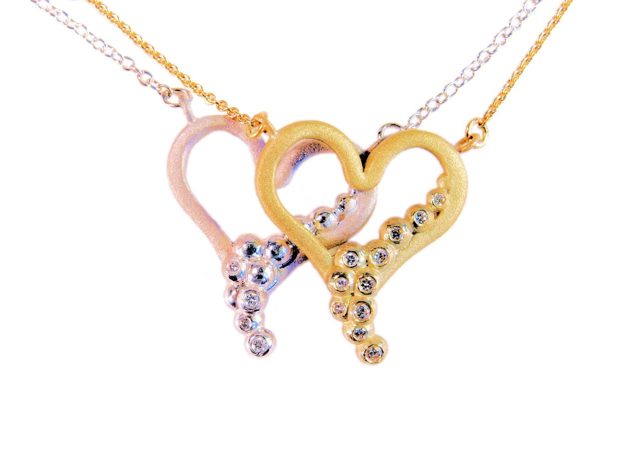 Heart Flow Necklace with Overflowing Diamonds  in 18K Gold