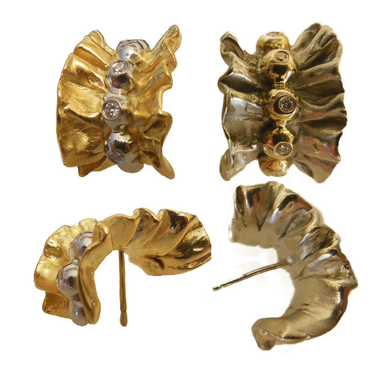 Ruffle Pearl Enhancer: Diamond in 18K Solid Gold Dot Set in Sterling Silver.  Fits on Beads & Cords, too
