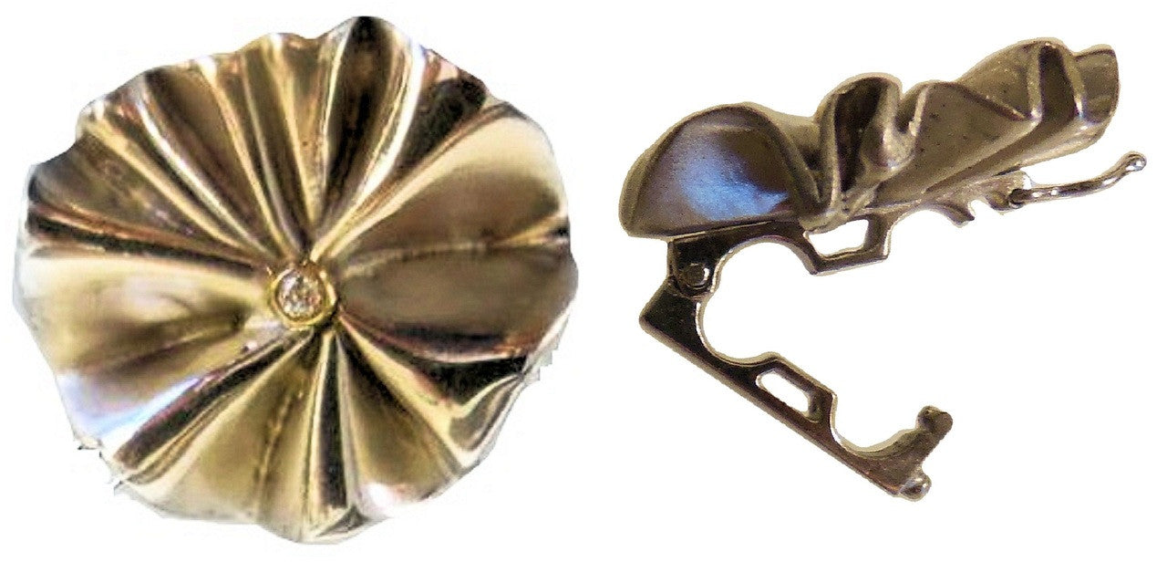 Ruffle Pearl Enhancer: Diamond in 18K Solid Gold Dot Set in Sterling Silver.  Fits on Beads & Cords, too