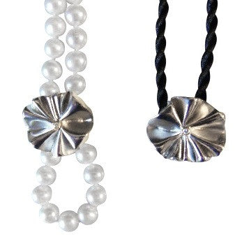 Ruffle Pearl Enhancer: Diamond in 18K Solid Gold Dot Set in Sterling Silver.  Fits on Beads & Cords, too
