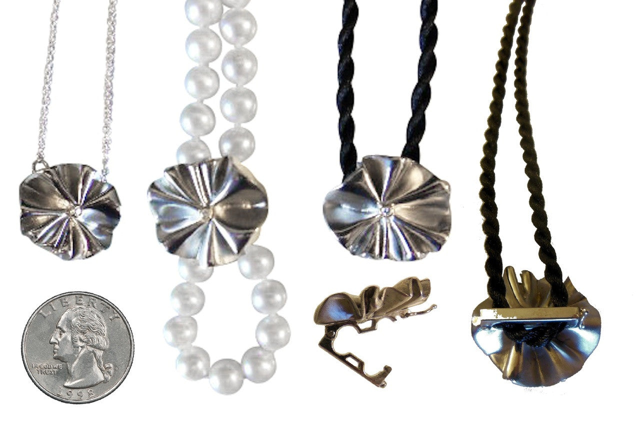 Ruffle Pearl Enhancer: Diamond in 18K Solid Gold Dot Set in Sterling Silver.  Fits on Beads & Cords, too