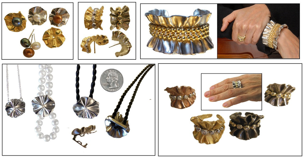 Ruffle Pearl Enhancer: Diamond in 18K Solid Gold Dot Set in Sterling Silver.  Fits on Beads & Cords, too