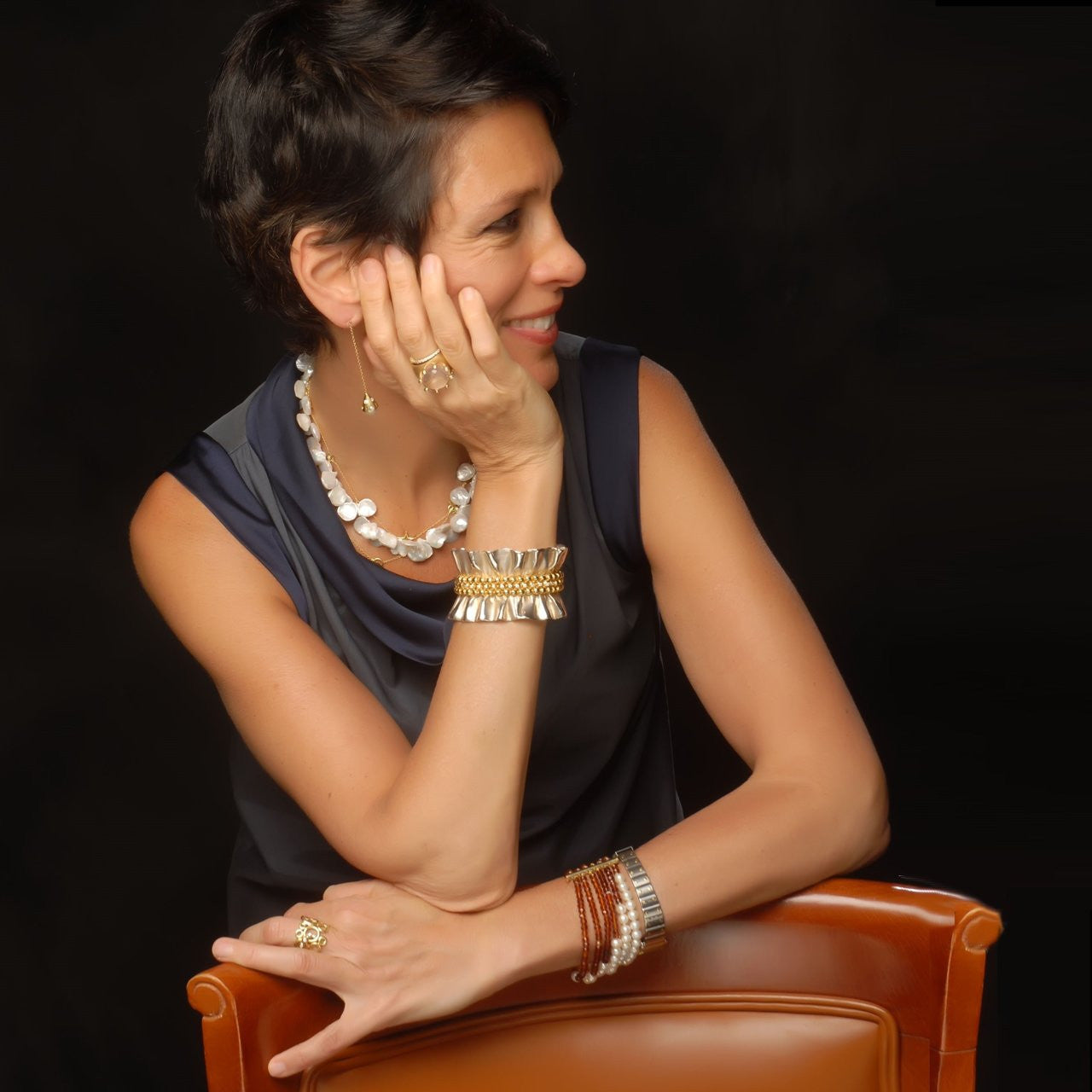 Ruffle Pearl Enhancer: Diamond in 18K Solid Gold Dot Set in Sterling Silver.  Fits on Beads & Cords, too