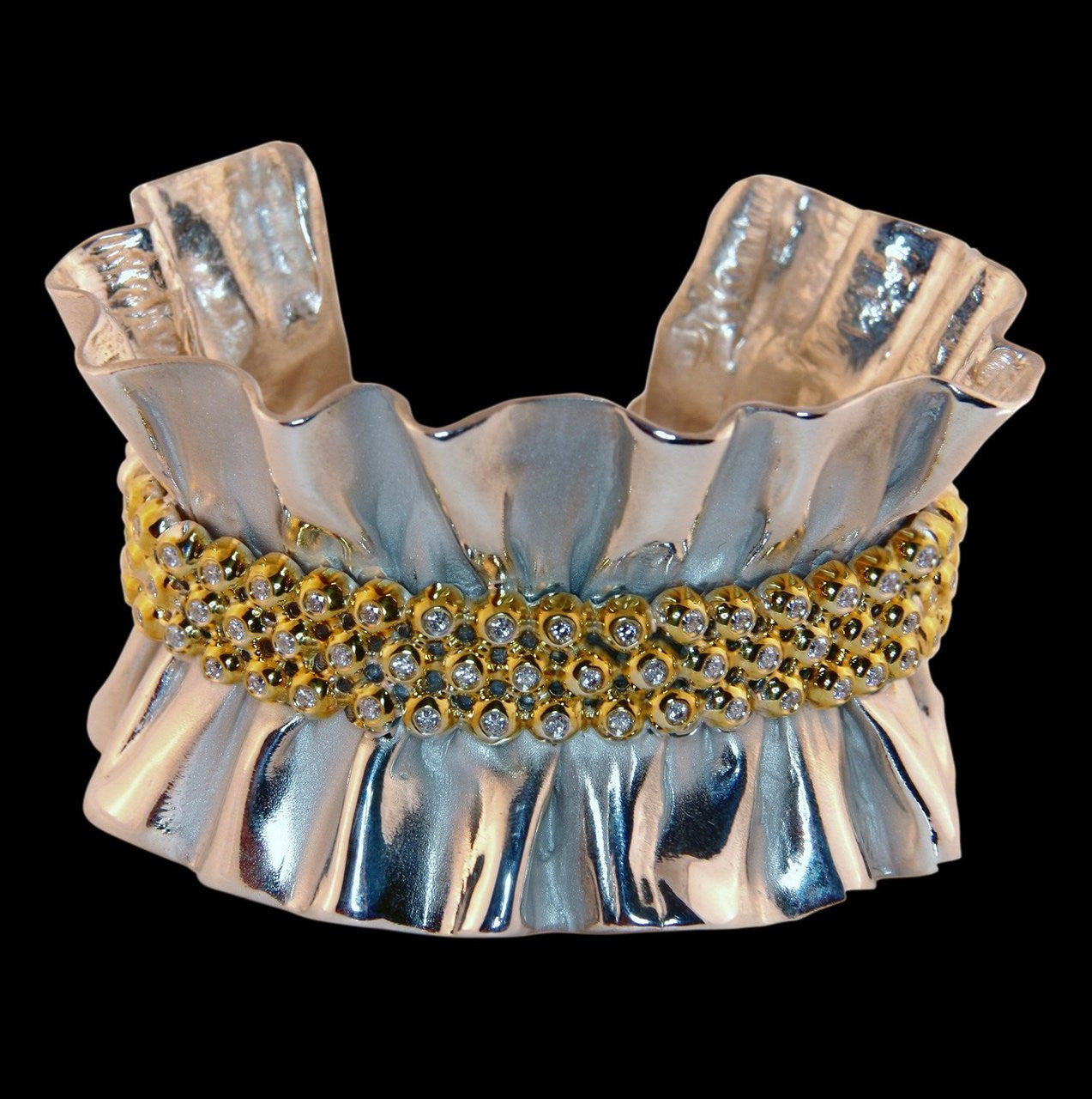 Ruffle Pearl Enhancer: Diamond in 18K Solid Gold Dot Set in Sterling Silver.  Fits on Beads & Cords, too