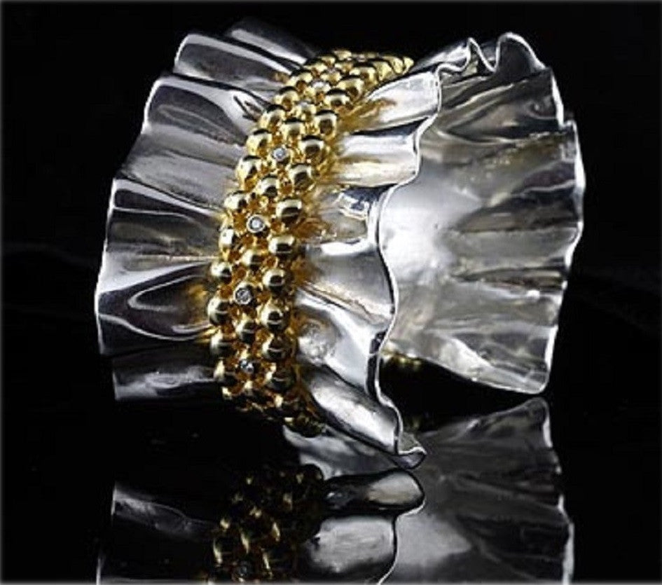 Ruffle Pearl Enhancer: Diamond in 18K Solid Gold Dot Set in Sterling Silver.  Fits on Beads & Cords, too