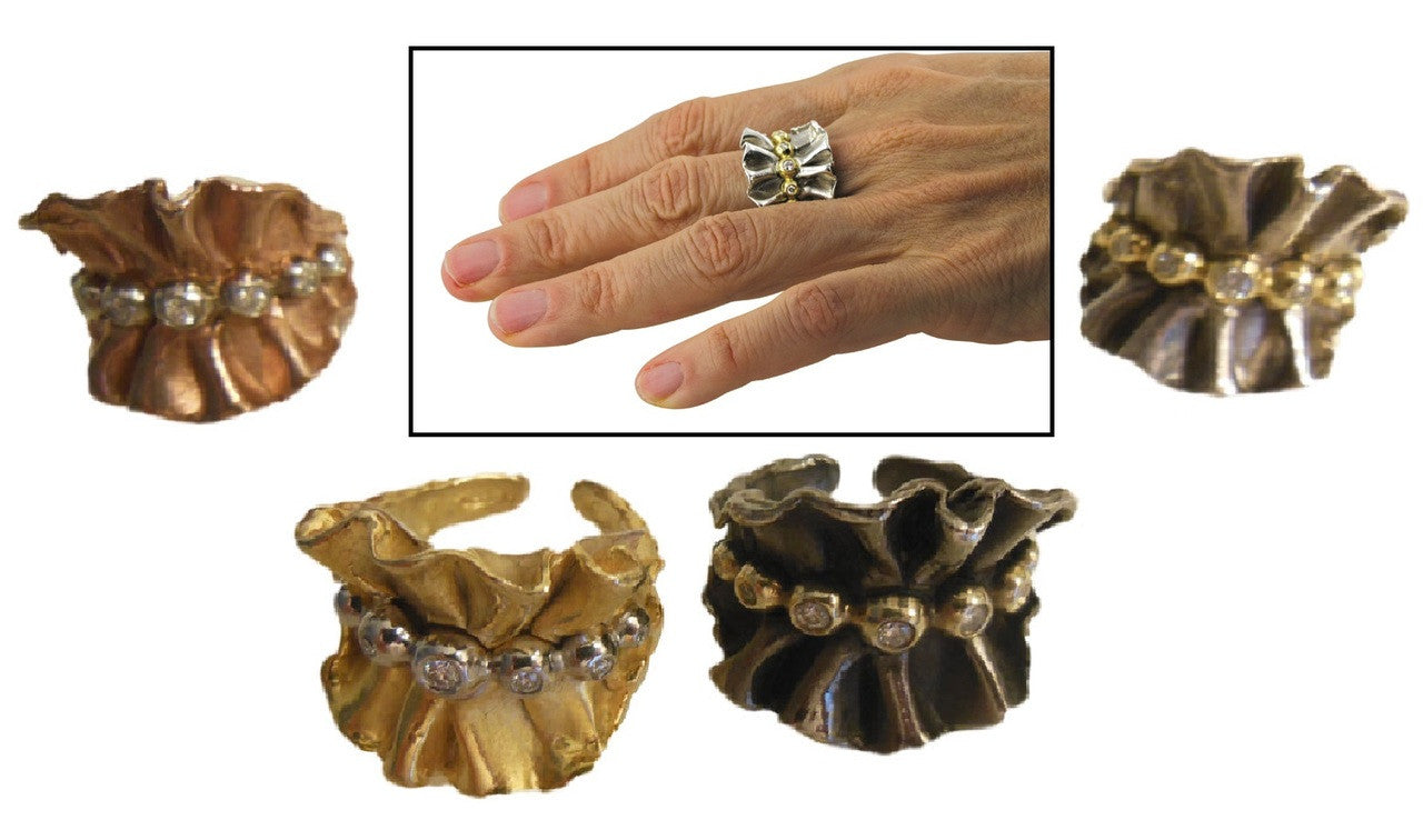 Ruffle Pearl Enhancer: Diamond in 18K Solid Gold Dot Set in Sterling Silver.  Fits on Beads & Cords, too