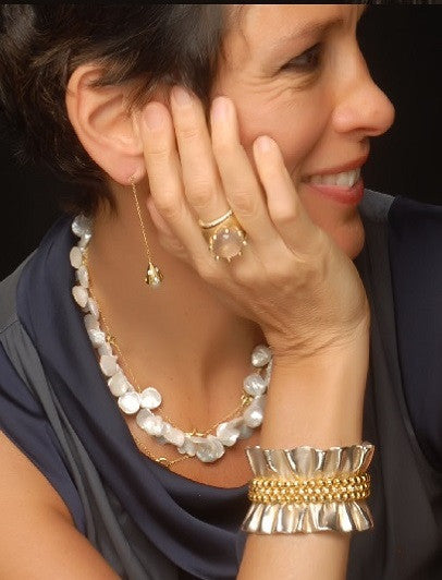 Ruffle Pearl Enhancer: Diamond in 18K Solid Gold Dot Set in Sterling Silver.  Fits on Beads & Cords, too