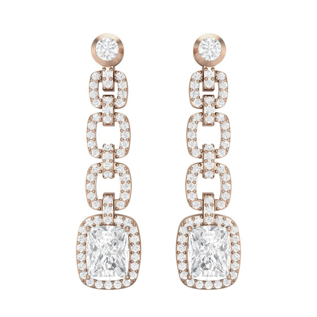 Moissanite Cushion Link Chandelier Earrings - Sterling Silver-5