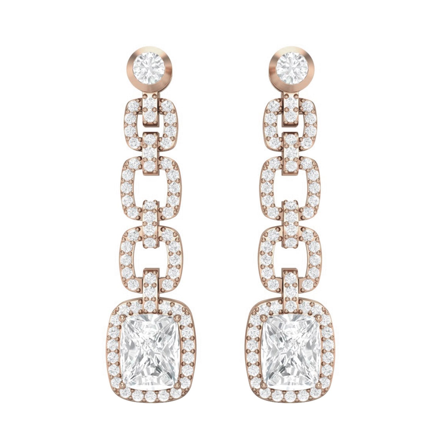 Moissanite Cushion Link Chandelier Earrings - Sterling Silver