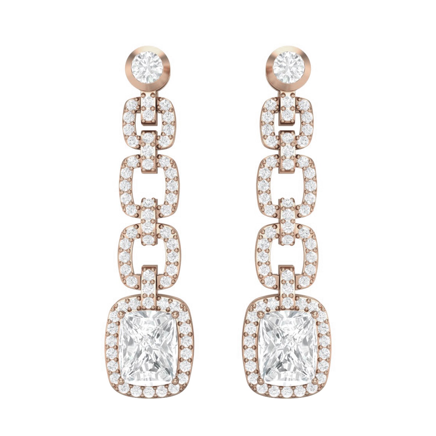 Moissanite Cushion Link Chandelier Earrings - Sterling Silver-5