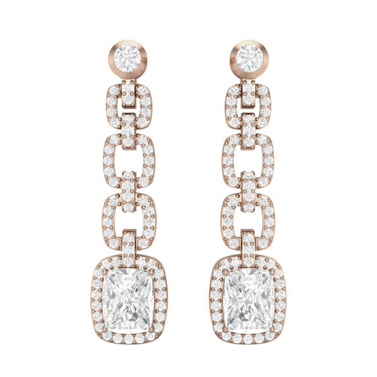 Moissanite Cushion Link Chandelier Earrings - Sterling Silver