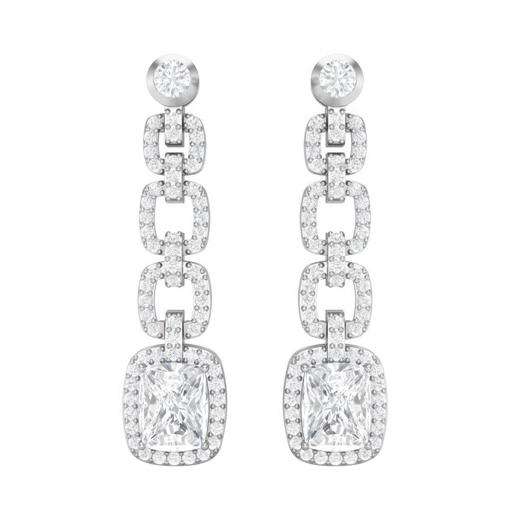Moissanite Cushion Link Chandelier Earrings - Sterling Silver-0