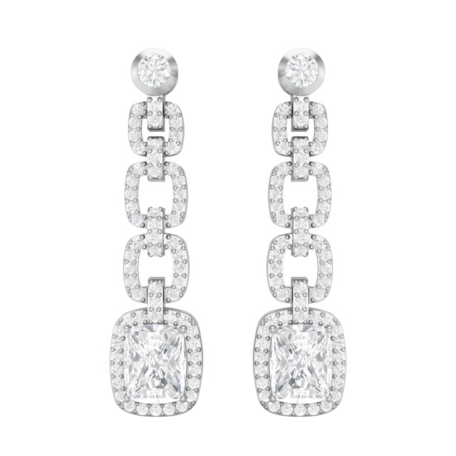 Moissanite Cushion Link Chandelier Earrings - Sterling Silver-0