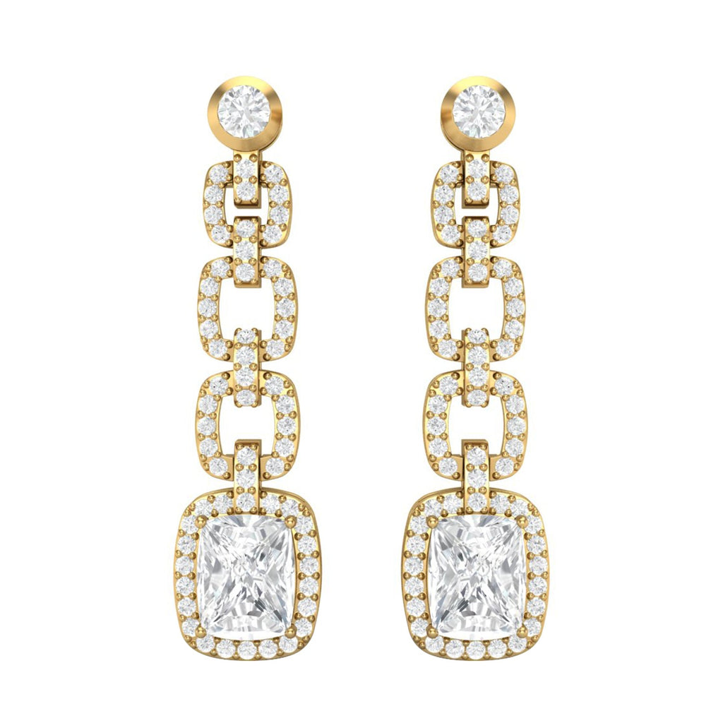 Moissanite Cushion Link Chandelier Earrings - Sterling Silver-3