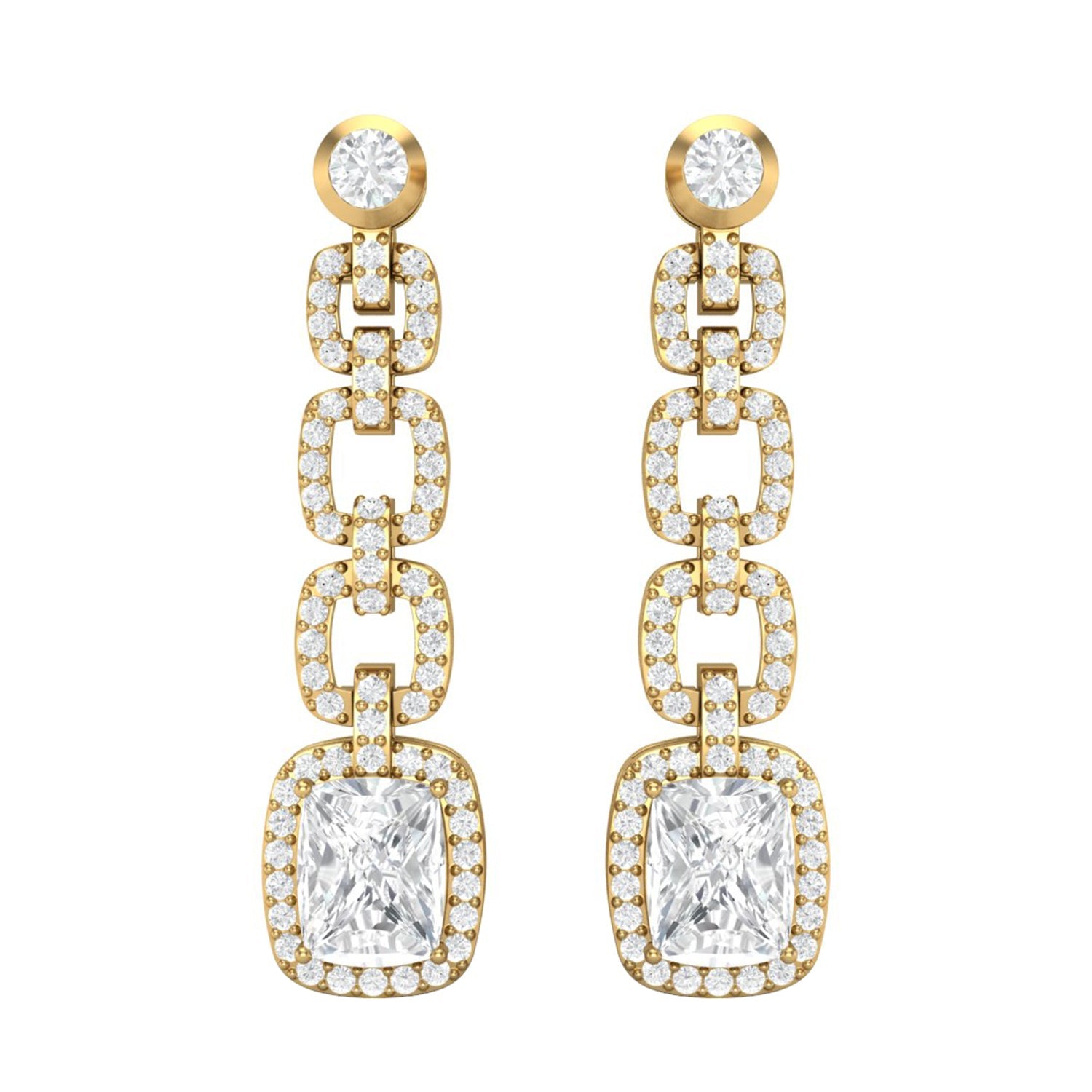 Moissanite Cushion Link Chandelier Earrings - Sterling Silver-3