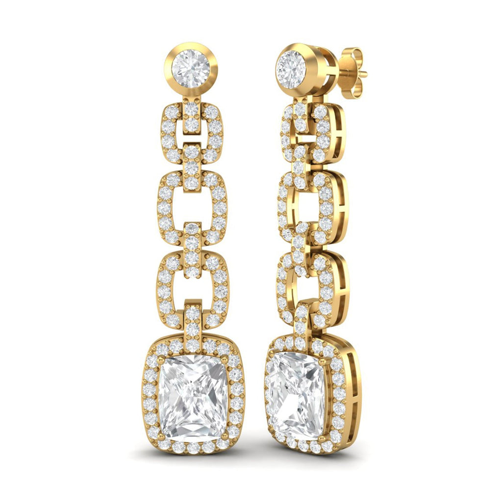 Moissanite Cushion Link Chandelier Earrings - Sterling Silver-4